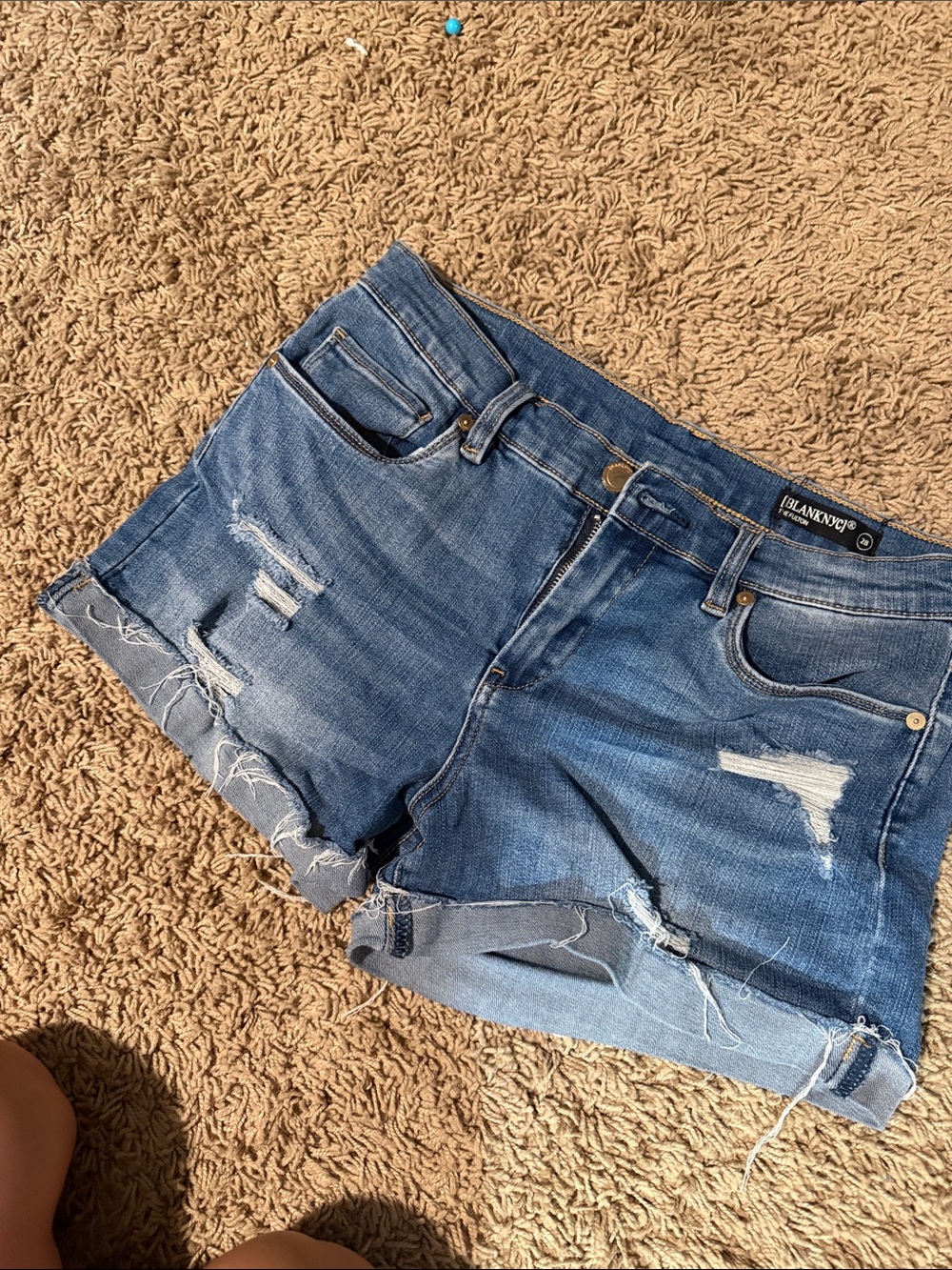 Blank NYC Medium Blue Distressed Cutoff Denim Shorts